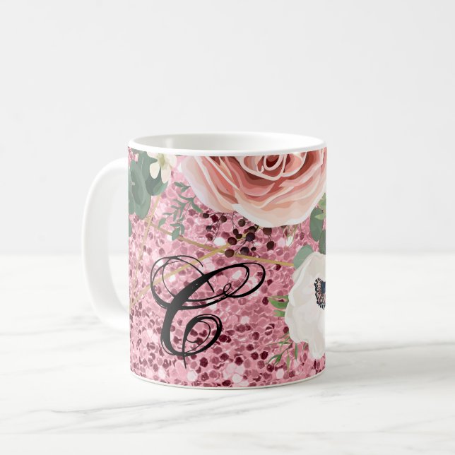 Caneca De Café 11 Oz. Rosa Glitter Geométrico de Café Mug (Frente Esquerda)
