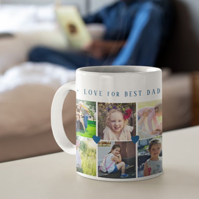Caneca De Café 12 colagem de fotos AMOR para o MELHOR PAI azul ma (Criador carregado)