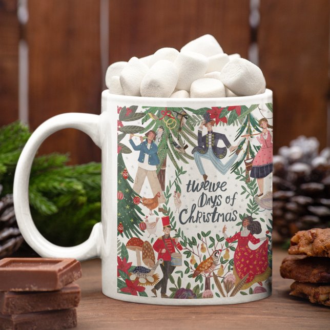 Caneca De Café 12 dias úteis de Ilustração Clássica de Natal (twelve Days of Christmas illustration traditional vintage retro Mug)