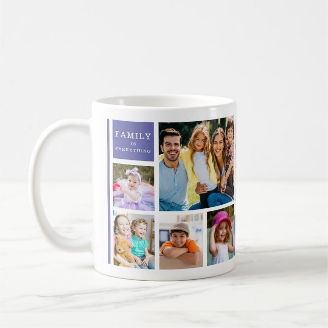 Caneca De Café 12 Family Photo Collage Quote Monogrammed Purple (Esquerda)
