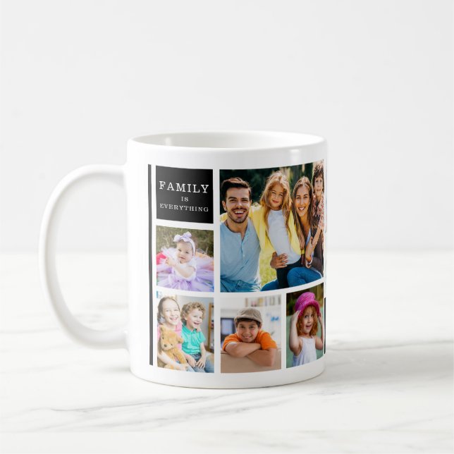 Caneca De Café 12 Family Photo Collage Quote Monogrammed White (Esquerda)