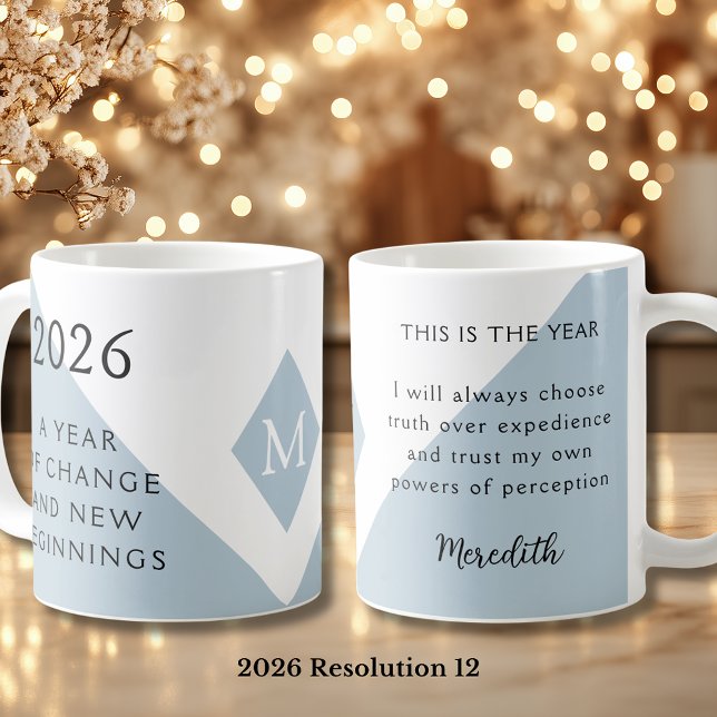 Caneca De Café 12. New Year Resolution for 2026 Year of Change  (2026 Year of Change and New Beginnings Dusty Blue Resolution 12 Coffee Mug)