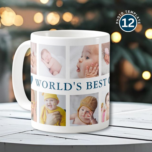 Caneca De Café 12 Photo Collage Ocean Blue World's Best Grandpa (Criador carregado)