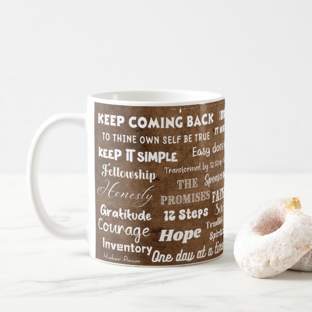Caneca De Café 12 Step Recovery Words & Slogans (Com Donut)