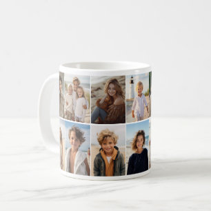 Caneca De Café 14 Grade de Colagem de Fotos - branco moderno mini