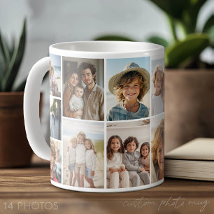 Caneca De Café 14 Grade de Colagem de Fotos - branco moderno mini