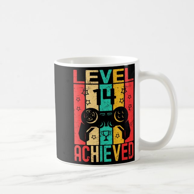 Caneca De Café 14th Birthday Level 14 Achieved Gamer Funny Birthd (Direita)
