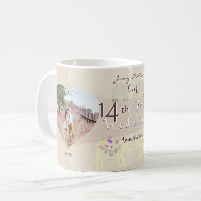 Caneca De Café 14th Wedding Anniversary Ivory  Coffee Mug (Frente Esquerda)