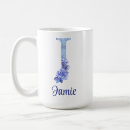 Caneca De Café 15 oz Personalizado Azul e Floral Aquarela