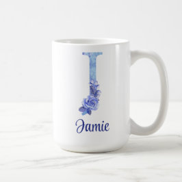 Caneca De Café 15 oz Personalizado com Azul de Aquarela e Floral