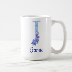 Caneca De Café 15 oz Personalizado com Azul de Aquarela e Floral