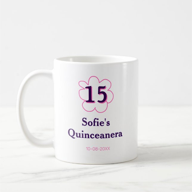 Caneca De Café 15 quinceanera feliz aniversário rosa púrpura (Esquerda)