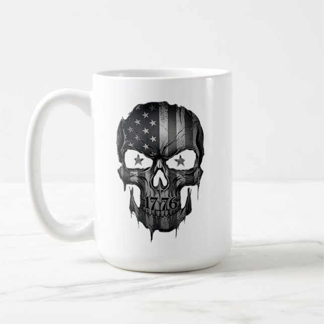 Caneca De Café 1776 American Flag Patriot Skull USA 250th (Esquerda)
