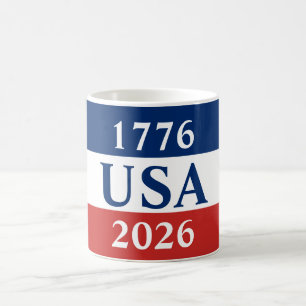 Caneca De Café 1776 EUA 2026 Patriótico Vermelho Branco e Azul