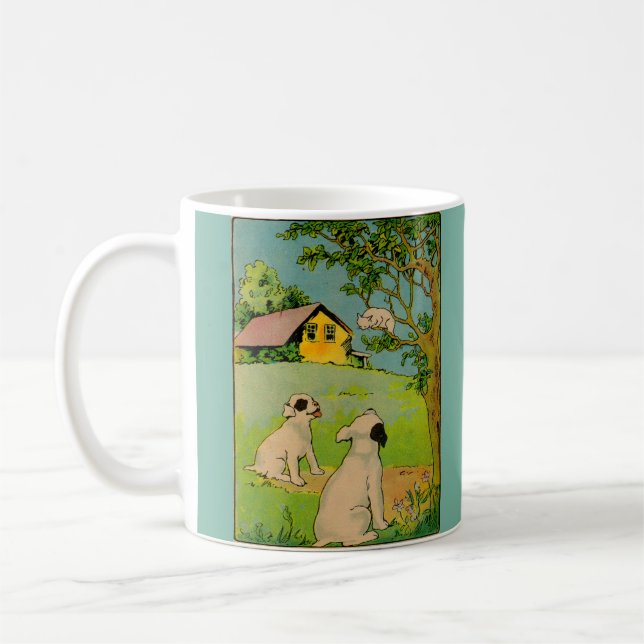 Caneca De Café 1914 dois cães e um gatinho branco (Esquerda)