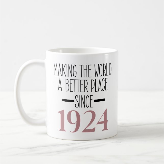 Caneca De Café 1924 Aniversário da 100 anos Mulheres presentes (Esquerda)