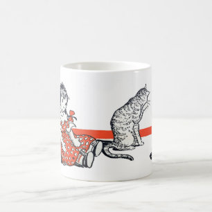 CANECA DE CAFÉ 1940S DOLL E GATO ILUSTO—VINTAGEM! VELHO! QUAINT!