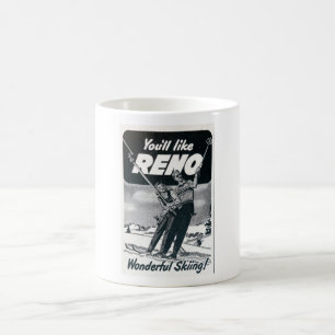 CANECA DE CAFÉ 1949: ANÚNCIO DO TURISMO PARA A ESQUIAGEM RENO NEV