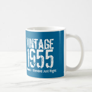 Caneca De Café 1955 Vintage Year ou Birthday Blue White M55A