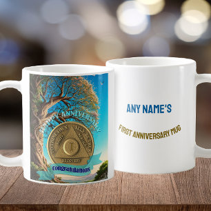 Caneca De Café 1 Ano ÁRVORE DA VIDA Moeda AA NOME PERSONALIZADO
