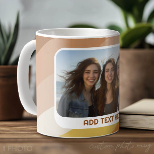 Caneca De Café 1 Colagem de Fotos - texto - Listras Retrô Cores Q