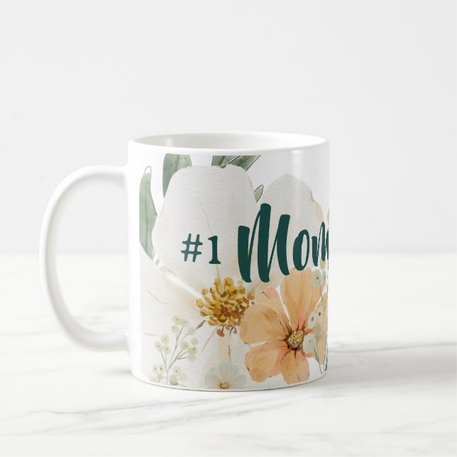 Caneca De Café #1 Mom Mothers Day Mug.  Elegant Spring Floral (Esquerda)