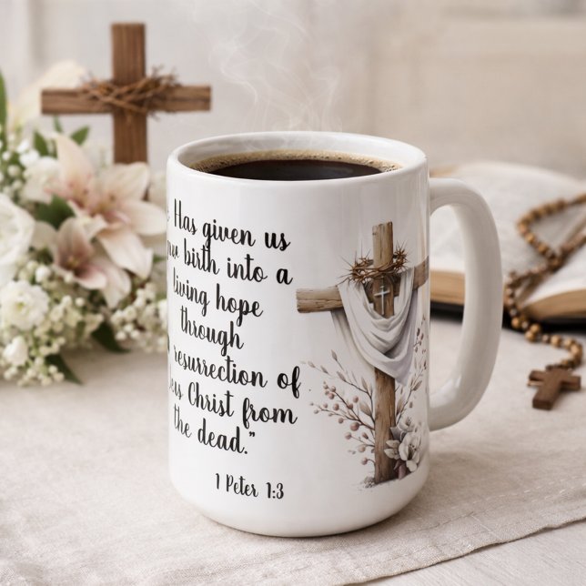Caneca De Café 1 Peter 1:3 Living Hope Easter Scripture Art  (Criador carregado)