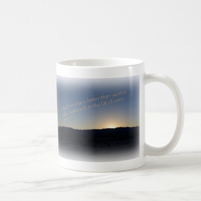 Caneca De Café 1 Samuel 15:22 Borda Branca Sunset (Direita)