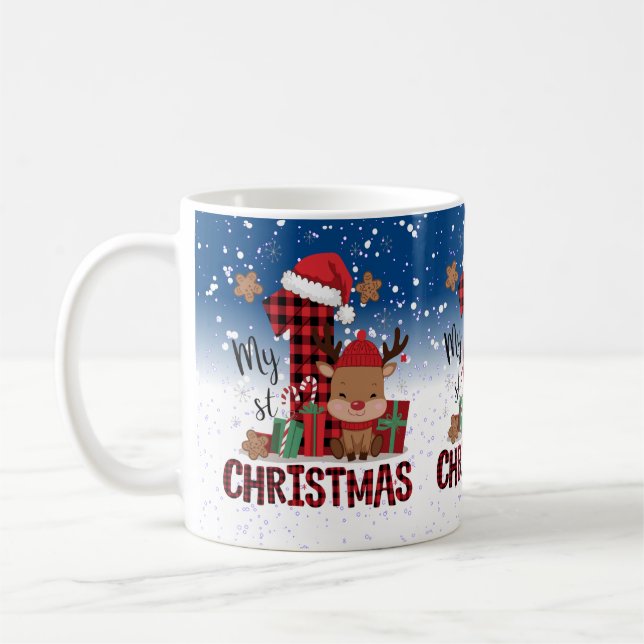 Caneca De Café 1rua de Natal Santa Hat White Snow Reindeer (Esquerda)