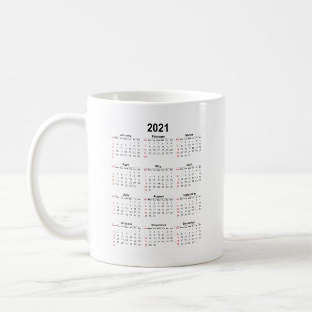 Caneca De Café 2021 Calendário Mensal (Esquerda)