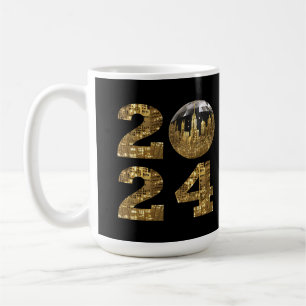 Caneca De Café 2024-Anos novos-Ball-NYC Dourado-