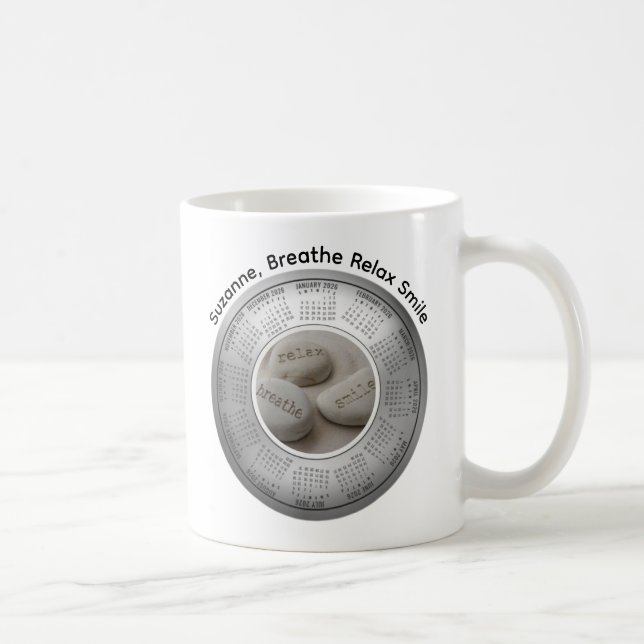 Caneca De Café 2026 Calendar Breathe Relax Smile Coffee (Direita)