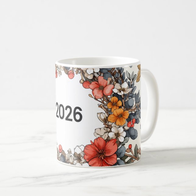Caneca De Café 🌸☕ “2026 Floral Bloom” Mug 🌿✨ (Frente Esquerda)