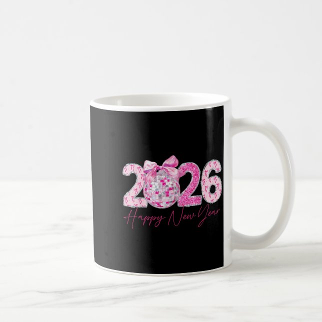 Caneca De Café 2026 Happy New Year Bow Patch Disco Ball  (Direita)