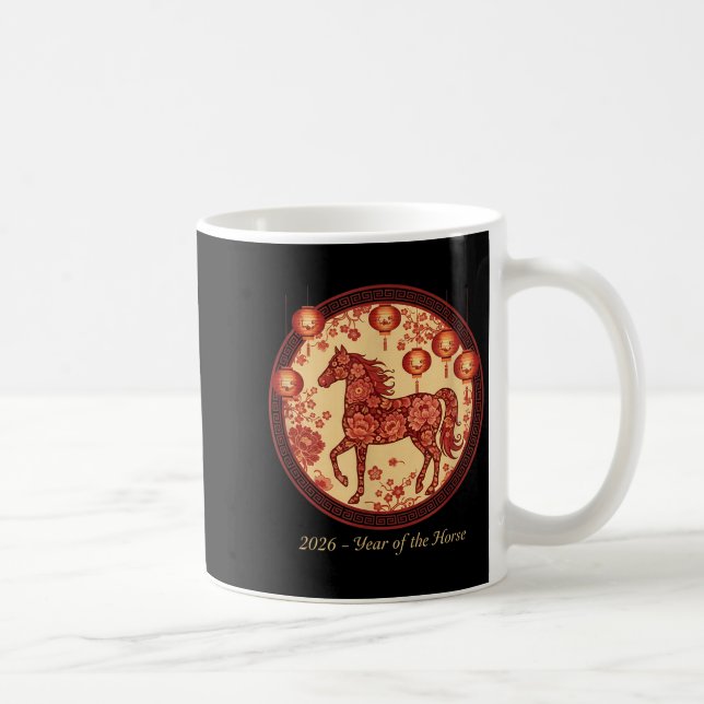 Caneca De Café 2026 Year Of The Horse Lantern Design – Floral Zod (Direita)