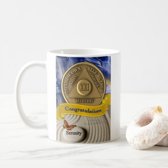 Caneca De Café 21 anos NOME PERSONALIZADO Aniversário Serenidade (Com Donut)