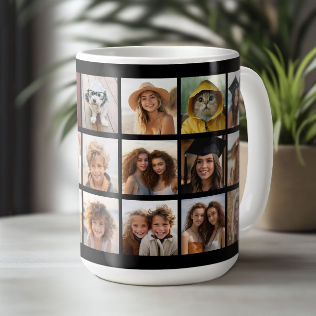 Caneca De Café 21 Grade de Colagem de Fotos - 2 Caixas de Texto - (Custom Photo Mug)