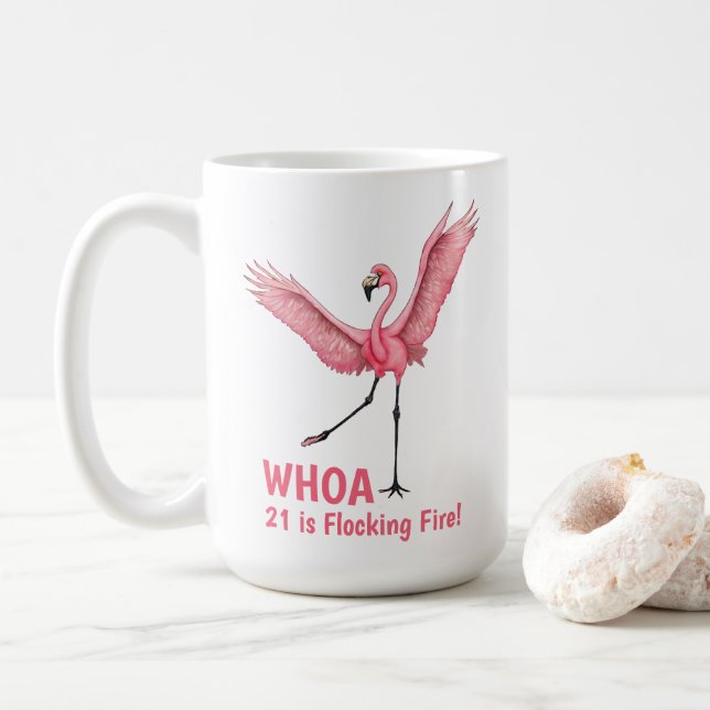 Caneca De Café 21st Birthday Flocking Fire Flamingo (Com Donut)