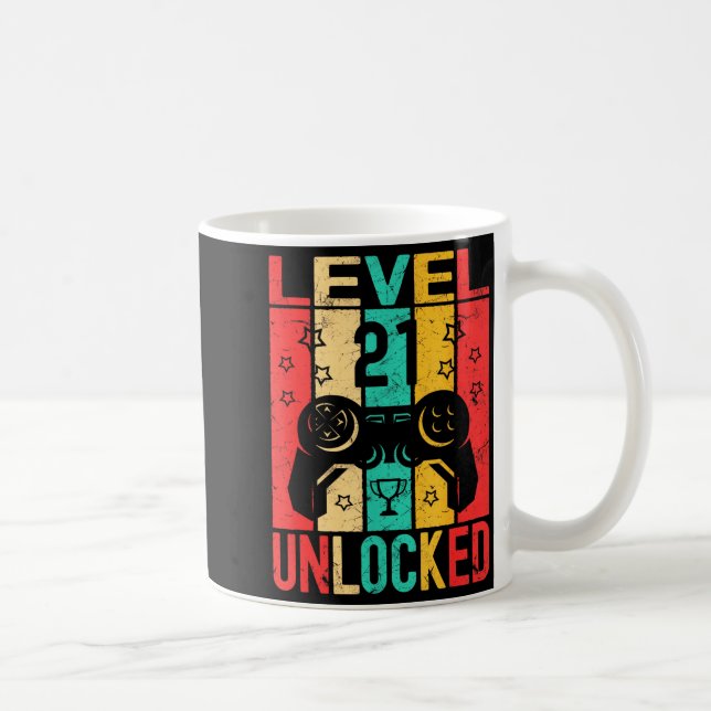 Caneca De Café 21st Birthday Level 21 Unlocked Gamer Funny Birthd (Direita)
