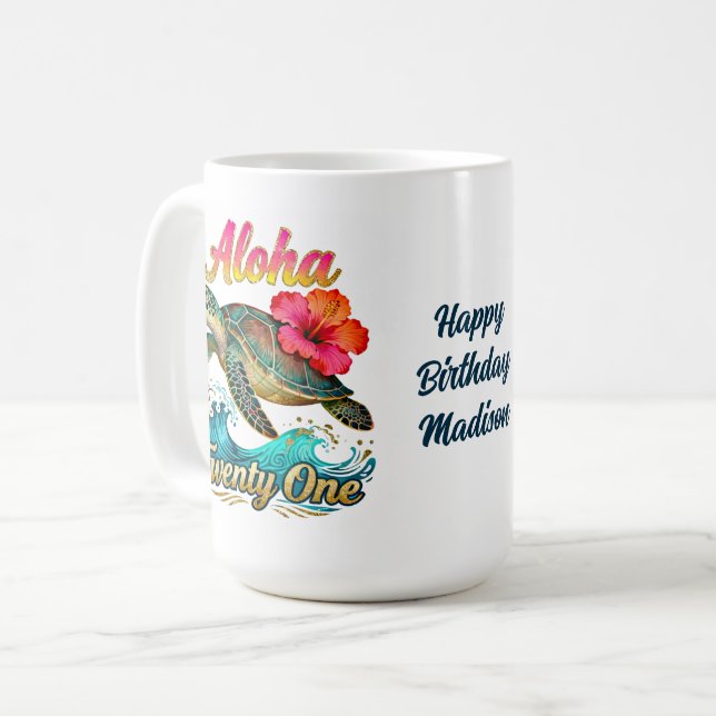 Caneca De Café  21st Birthday Personalized Tropical Sea Turtle  (Frente Esquerda)