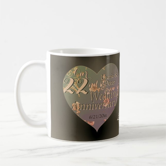 Caneca De Café 22º aniversário de casamento Rosas cardíacos Mug (Esquerda)