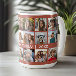 Caneca De Café 24 Colagem de Fotos com Nome da Família Data terra