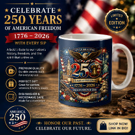 Caneca De Café 250 Anos de Liberdade – 1776–2026 Dia da Independê
