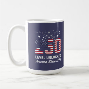 Caneca De Café 250 Anos Nível Desbloqueado América 1776 Patriótic