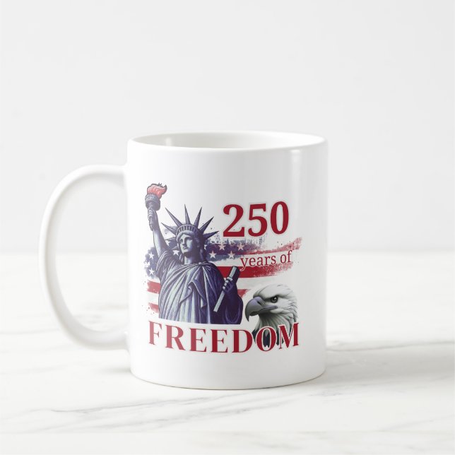 Caneca De Café 250th Anniversary USA Flag Liberty Eagle Freedom (Esquerda)