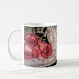 Caneca De Café 2586-Rosas com Anéis de Casamento, Pérola
