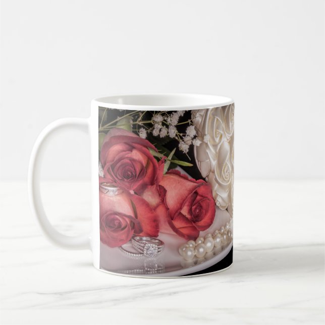 Caneca De Café 2586-Rosas com Anéis de Casamento, Pérola (Esquerda)