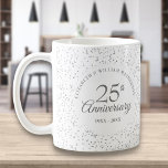 Caneca De Café 25 Aniversário de Silver Stardust<br><div class="desc">Projetado para coordenar com nossa coleção de 25 Aniversário de Prata. Apresentando delicadas poeiras prateadas. Personalize com sua informação especial de vinte e cinco anos de aniversário de prata em letra chic prata. Projetado por Thisnotme©</div>