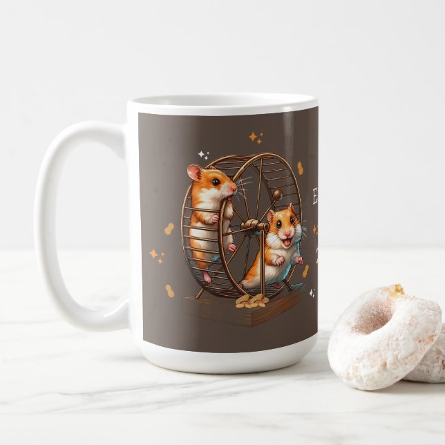 Caneca De Café 25 anos de hamsters conduzindo uns aos outros louc (Com Donut)
