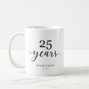 Caneca De Café 25 anos Elegante do Aniversário do Casamento Silve
